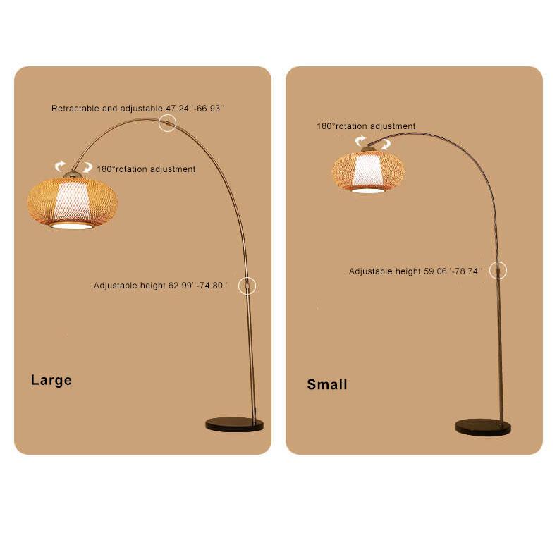 Lámparas de pie LED de caña de pescar de 1 luz de tejido de bambú 