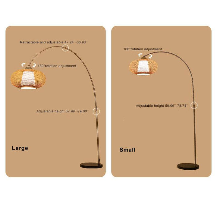 Lámparas de pie LED de caña de pescar de 1 luz de tejido de bambú 