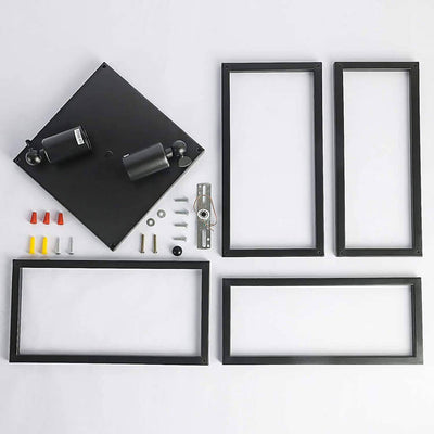 Industrial 2-Light Open Geometric Frame Flush Mount Lighting