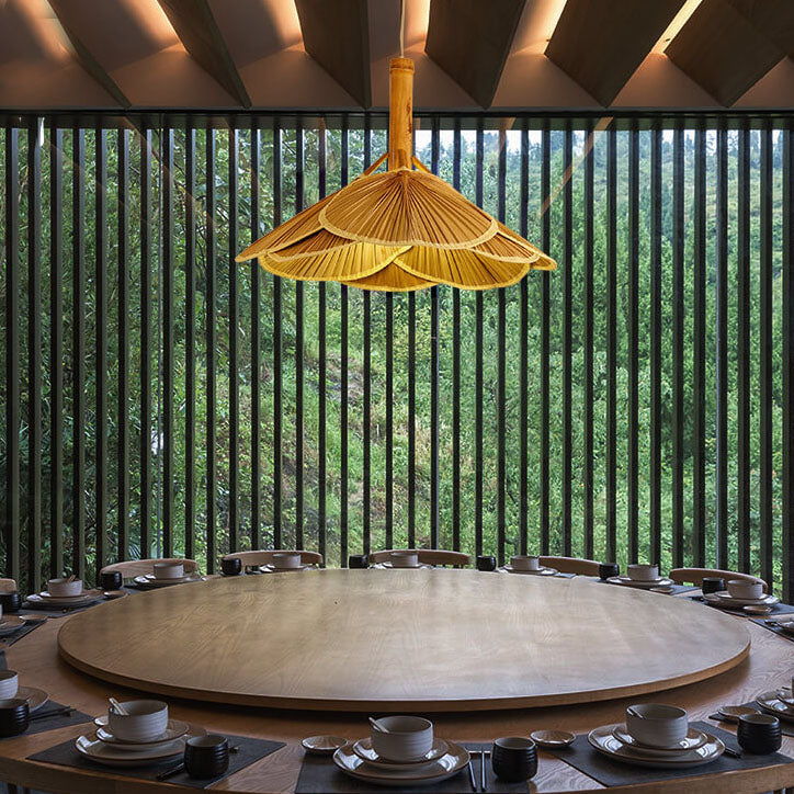 Luminaire suspendu à dôme à 1 lumière LED en bambou tissé 