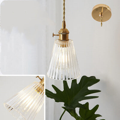 Textured Clear Glass 1-Light Single Bell Pendant Light 4 Design