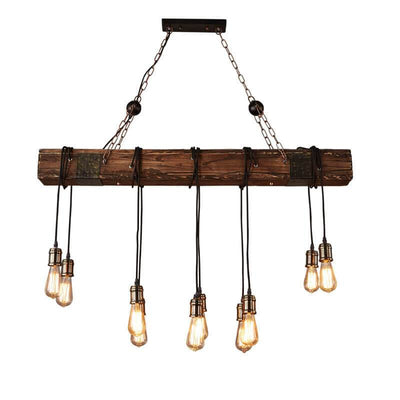 Vintage Boat Wood 10-Light Linear Wooden Chandelier