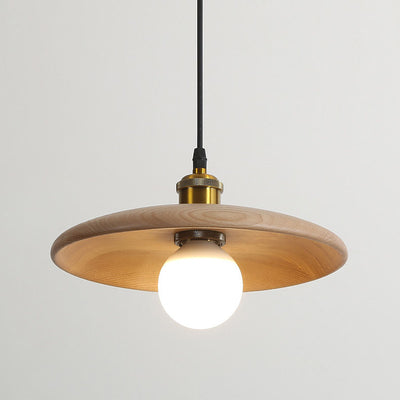 Minimalist Wooden 1-Light Saucer Shaped Pendant Light