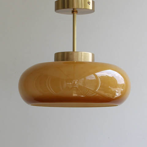 Vintage Brass Yellow Glass 1-Light Semi-Flush Mount Ceiling Light