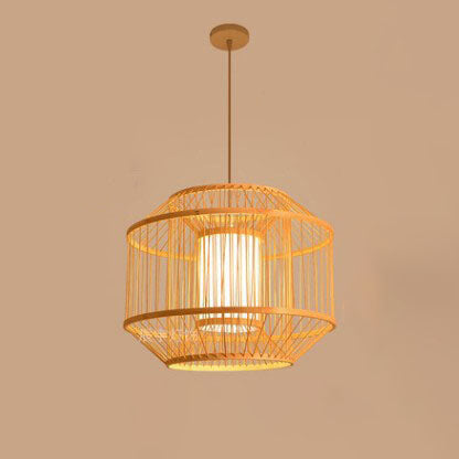 Modern Bamboo Weaving Round Chinese Style Lantern 1-Light Pendant Light