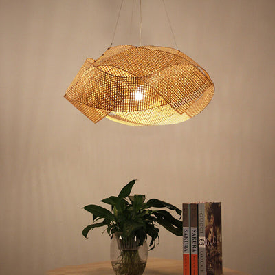 Modern Rattan Weaving Twist Globe Shape 1-Light Pendant Light