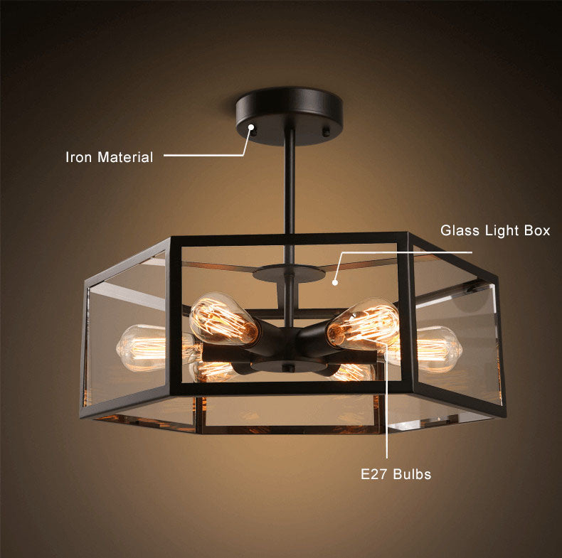 Vintage 6-Light Hexagon Semi-Flush Mount Lighting