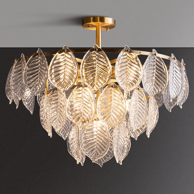 Modern Clear Glass Leaf 5/10 Light Triple Chandeliers