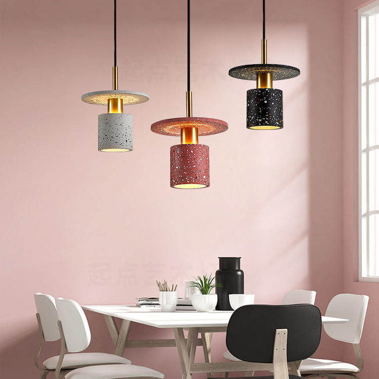 Suspension Luminaire Cylindrique à 1 Lumière en Terrazzo Nordique 