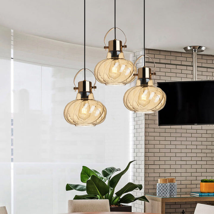 Moderne Pendelleuchte mit Kürbis-Glas-Schirm und 1 Licht 