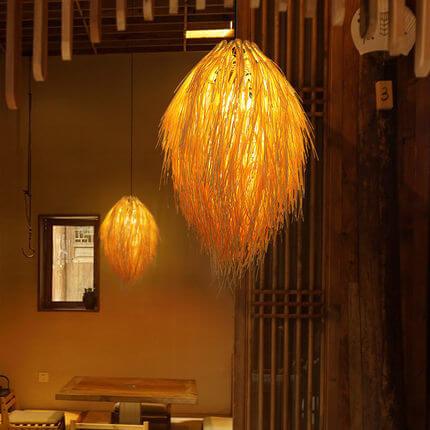 Modern Bamboo Weaving Creative Pine Cone 1-Light Tassels Pendant Light