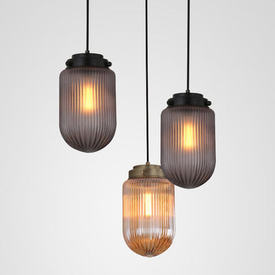 Post-Modern Ribbed Glass Oval Shade 1-Light Pendant Light