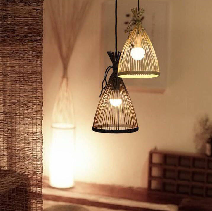 Bamboo Weaving Konische 1-Licht-Pendelleuchte im japanischen Stil 
