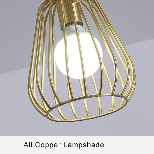 Simple 1-Light Cage Shaped Golden Pendant Light