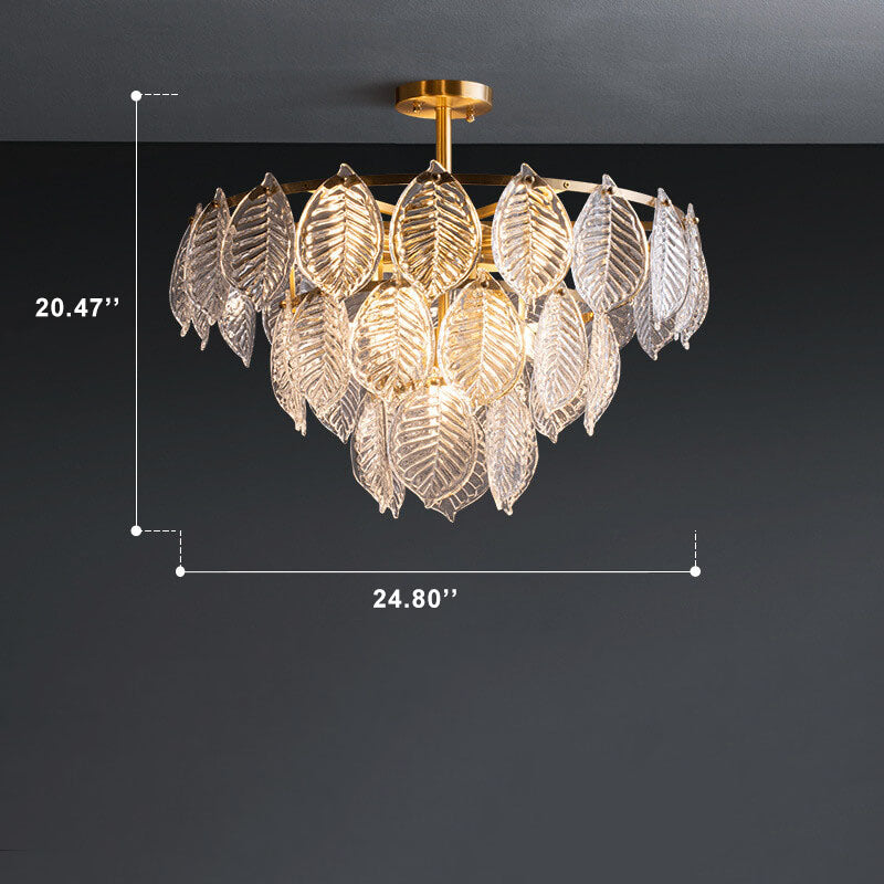 Modern Clear Glass Leaf 5/10 Light Triple Chandeliers