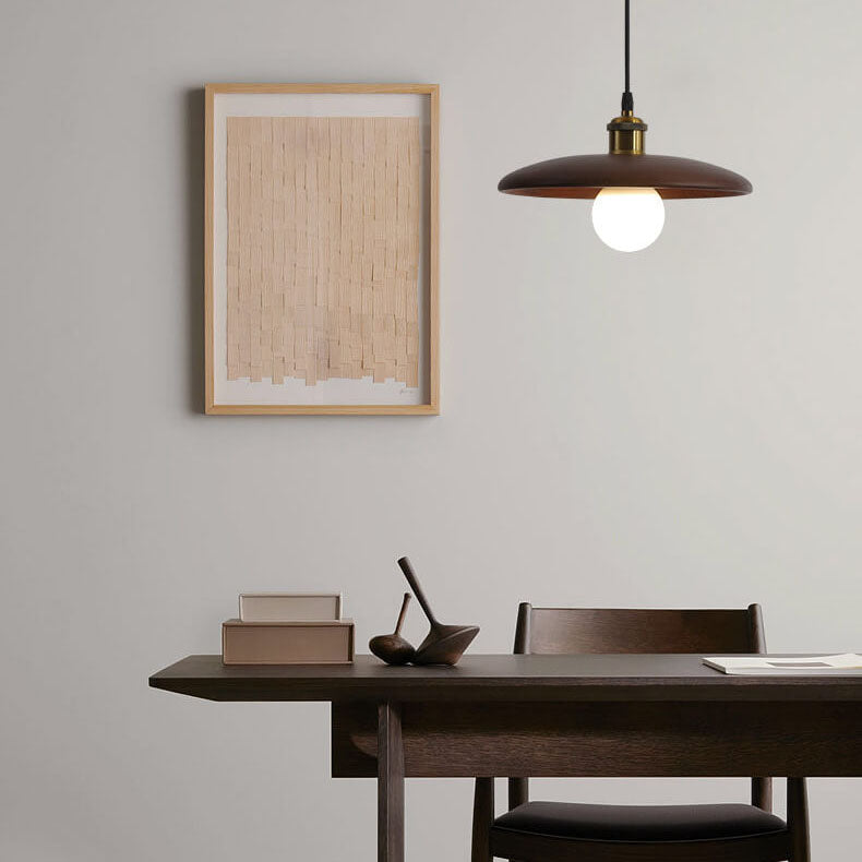 Minimalist Wooden 1-Light Saucer Shaped Pendant Light