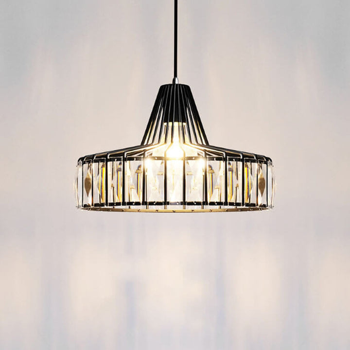 Lámpara colgante moderna de 1 luz con marco de metal negro 