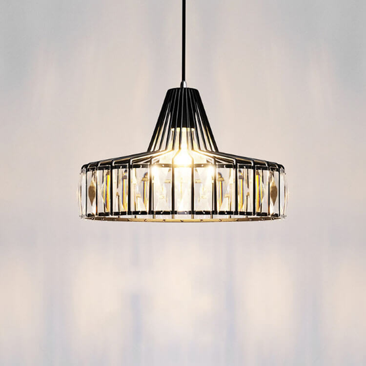 Modern Crystal 1-Light Black Metal Frame Pendant Light