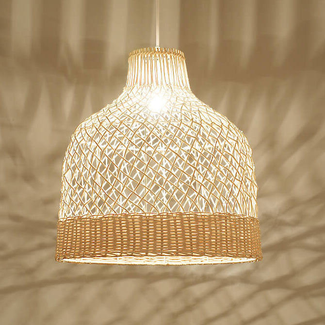 Rattan Weaving Fiber 1-Light Dome Pendant Light