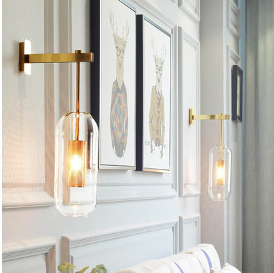 Clear Glass 1-Light Cylinder Armed Sconce Lamp