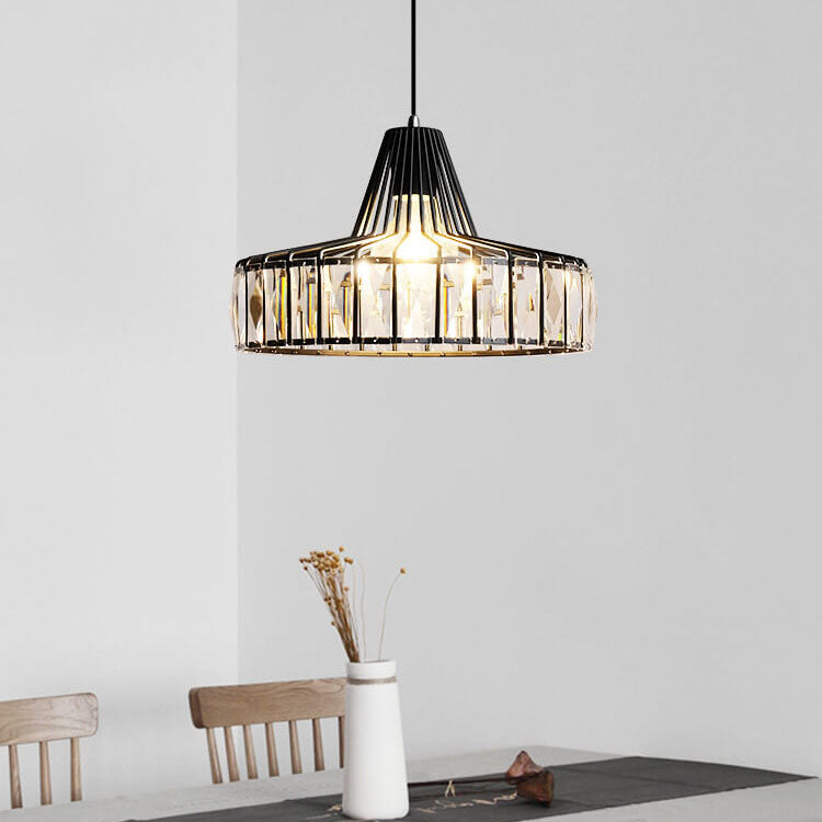 Modern Crystal 1-Light Black Metal Frame Pendant Light