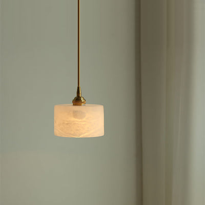 Retro Brass 1-Light Cylindrical Marble Shade Pendant Light