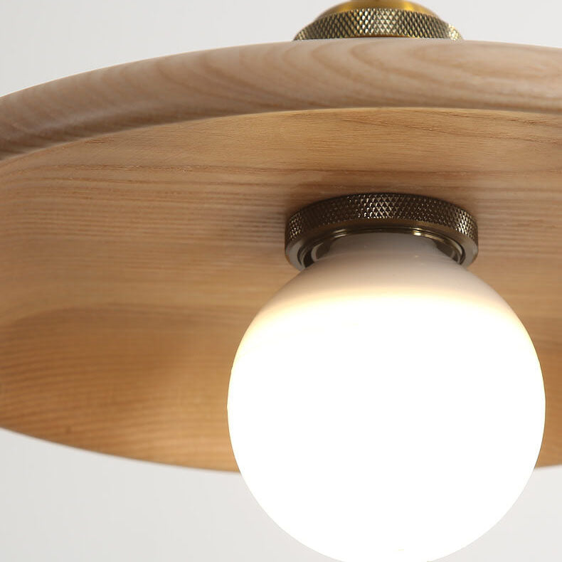 Minimalist Wooden 1-Light Saucer Shaped Pendant Light