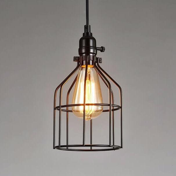 Contemporary Industrial Round Cage Shade Iron Openwork 1-Light Pendant Light For Bedroom