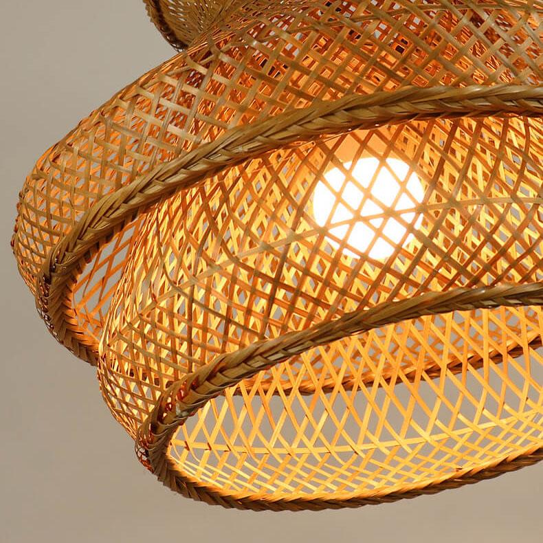 Vintage Bamboo Weaving Multi-Layered Dome 1-Light Pendant Light