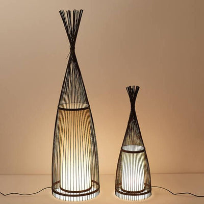 Bamboo Weaving 1-Light Hut Shaped Standing Floor Lamps
