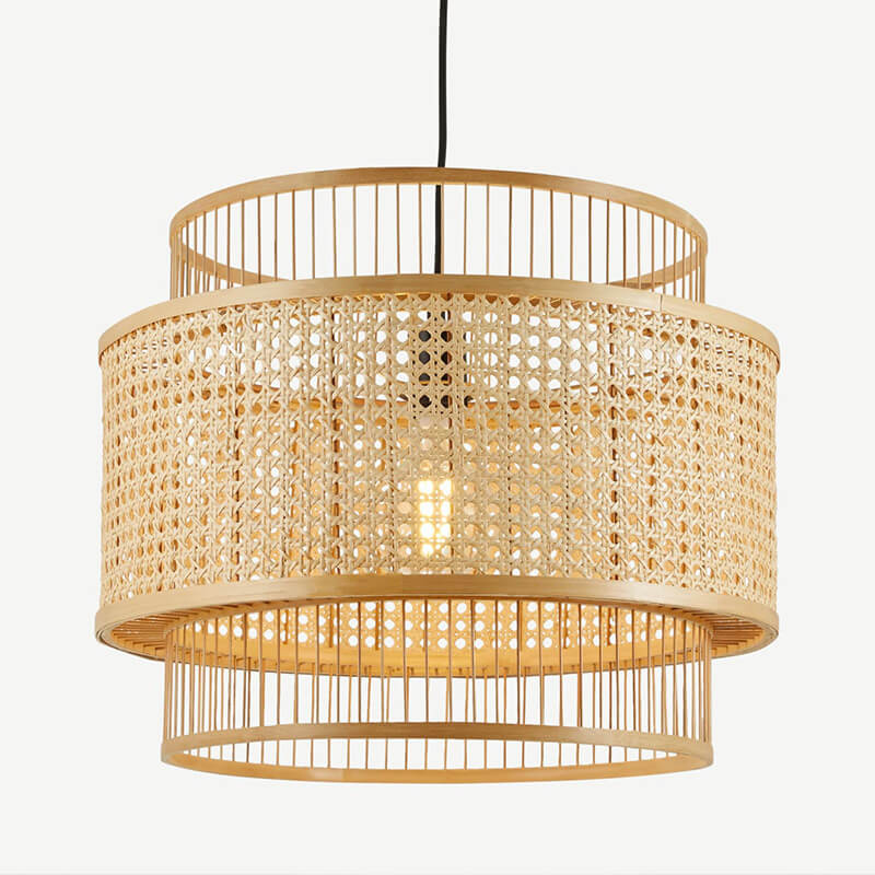 Japanese Style Bamboo Weaving Cylinder Metal Cage 1-Light Pendant Light