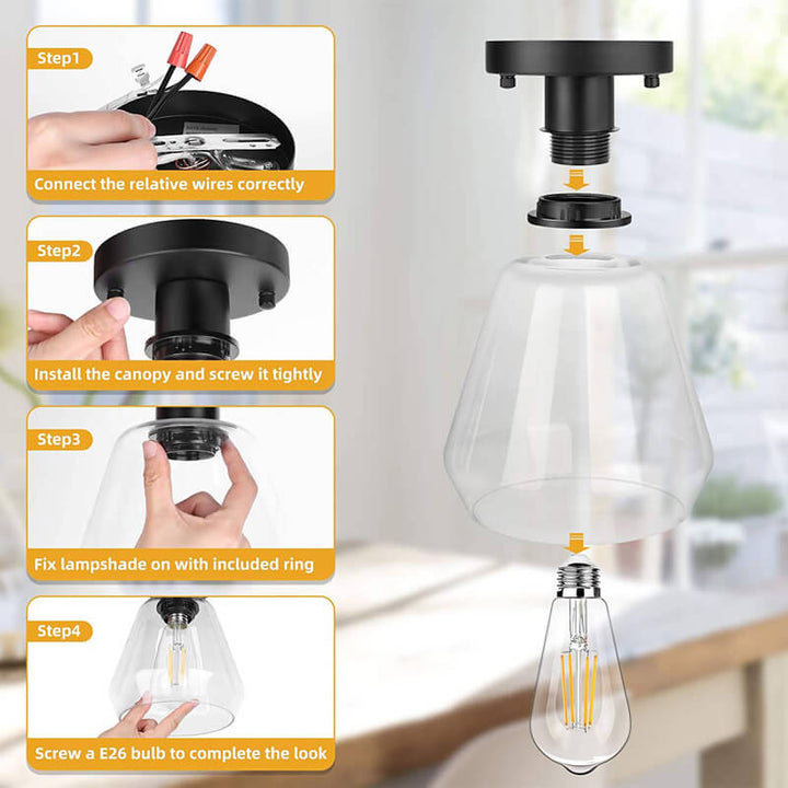 Klare Glas 1-Licht Glocke Deckenleuchte 