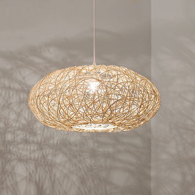 Japanese Rattan Weaving 1-Light Round Drum Pendant Light