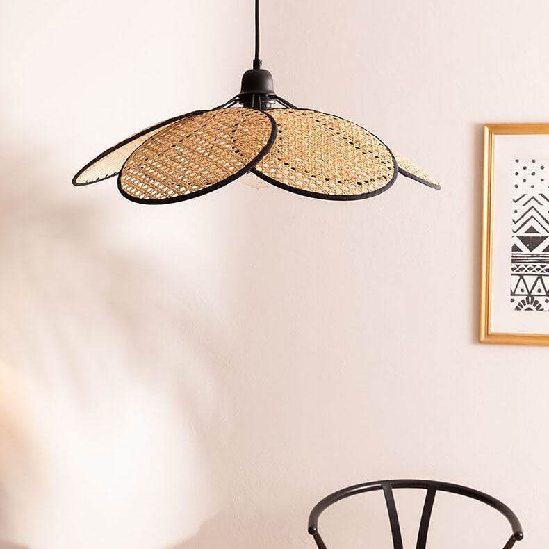 Japanischer Wabi-Sabi Rattan 1-Licht Pendelleuchte 