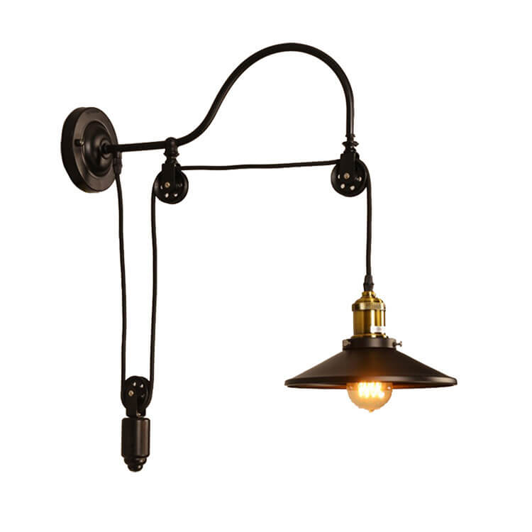 Retro Industrial Wrought Iron 1-Light  Pulley Wall Sconce Lamp