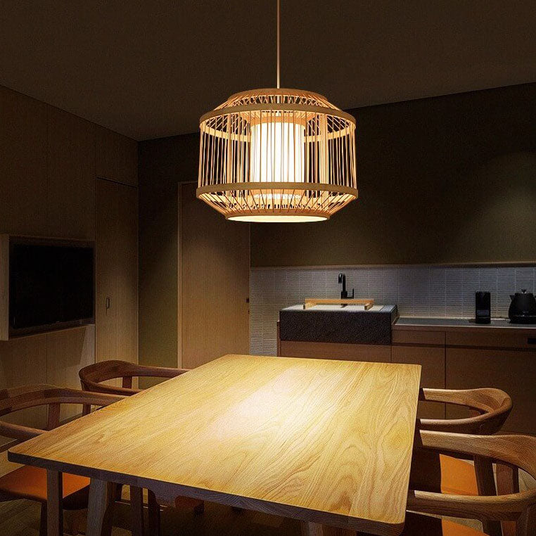 Modern Bamboo Weaving Round Chinese Style Lantern 1-Light Pendant Light