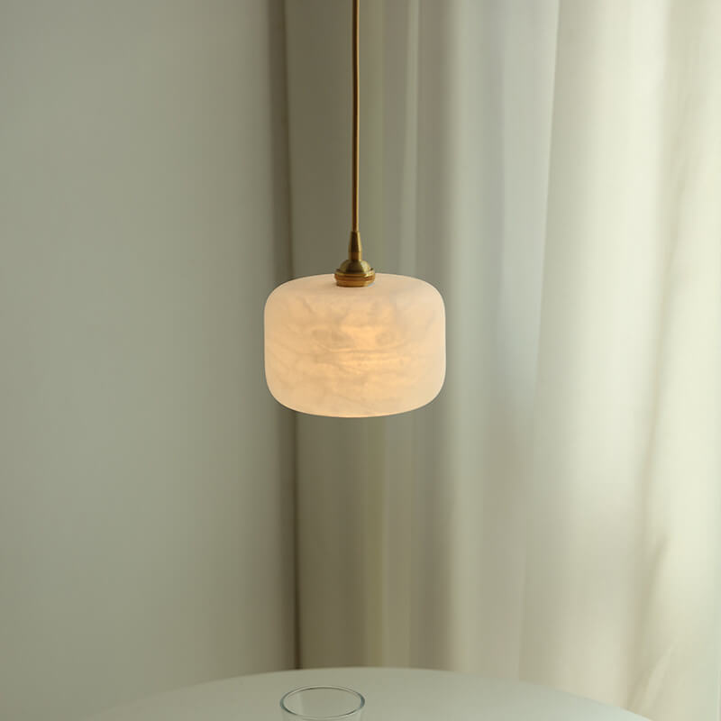 Retro Messing 1-Licht Zylindrische Marmor Schirm Pendelleuchte 