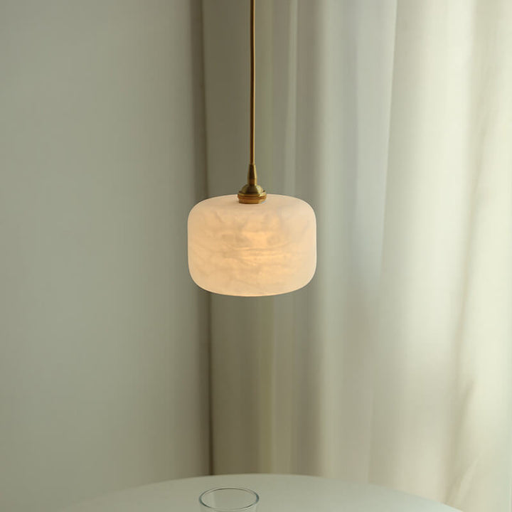 Retro Messing 1-Licht Zylindrische Marmor Schirm Pendelleuchte 