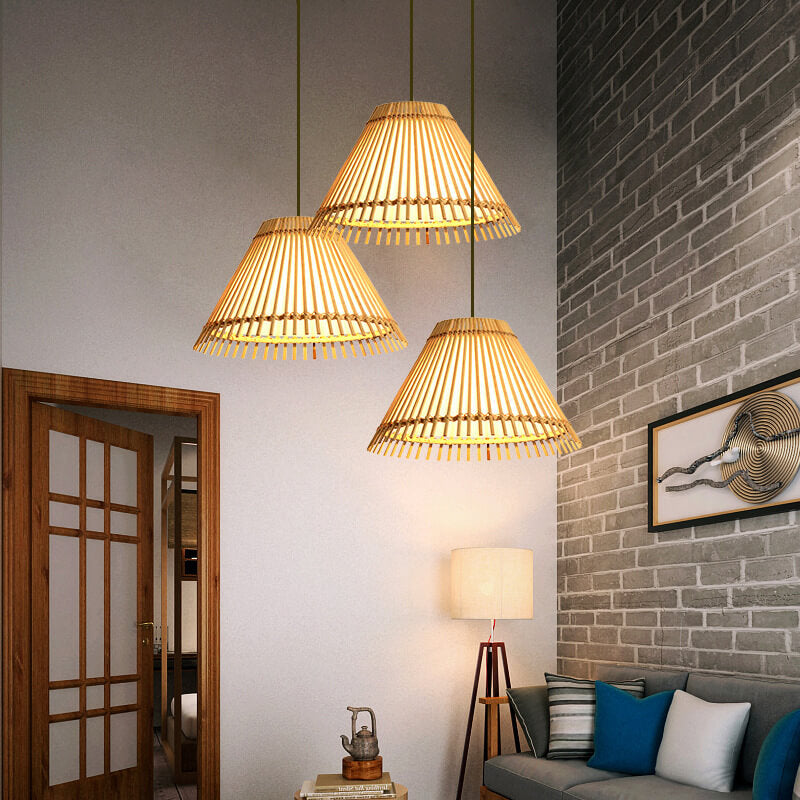 Modern Bamboo Weaving 1-Light Beige Dome Pendant Light