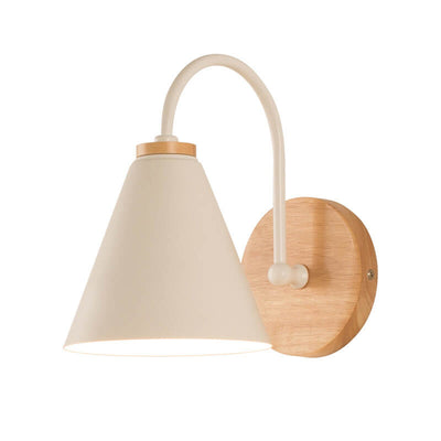 Modern Minimalist Cone Shade Wooden Base 1-Light Wall Sconce Lamp