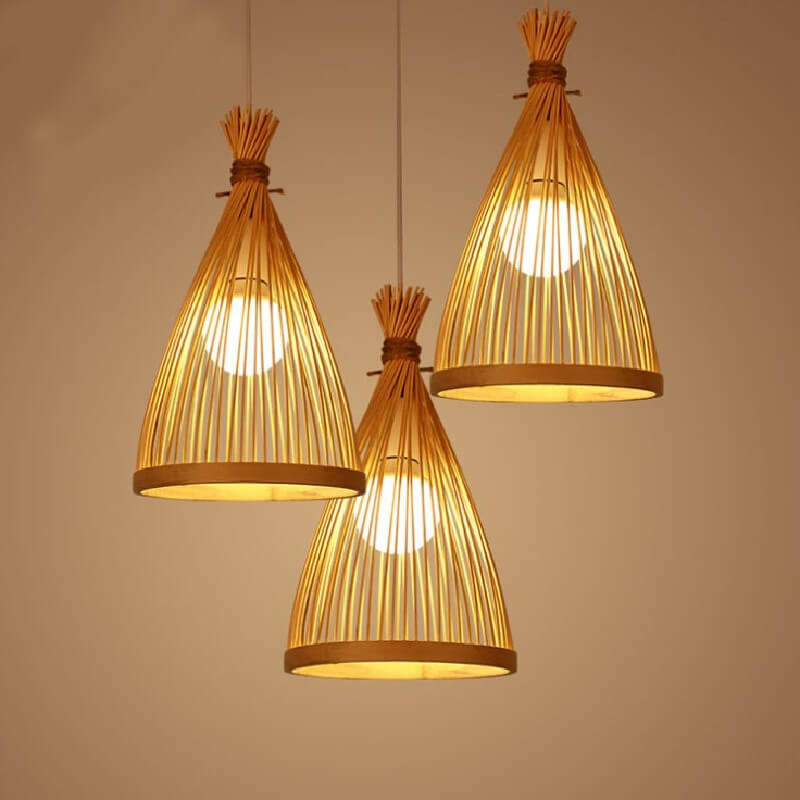 Bamboo Weaving Conical 1-Light Japanese Style Pendant Light