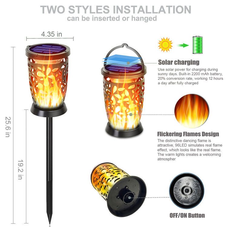 Solar Flame Petal Column Outdoor Garden 96 LED Landscape Decorative Path Light