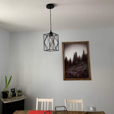 Industrial Square Wrought Iron 1-Light Pendant Light