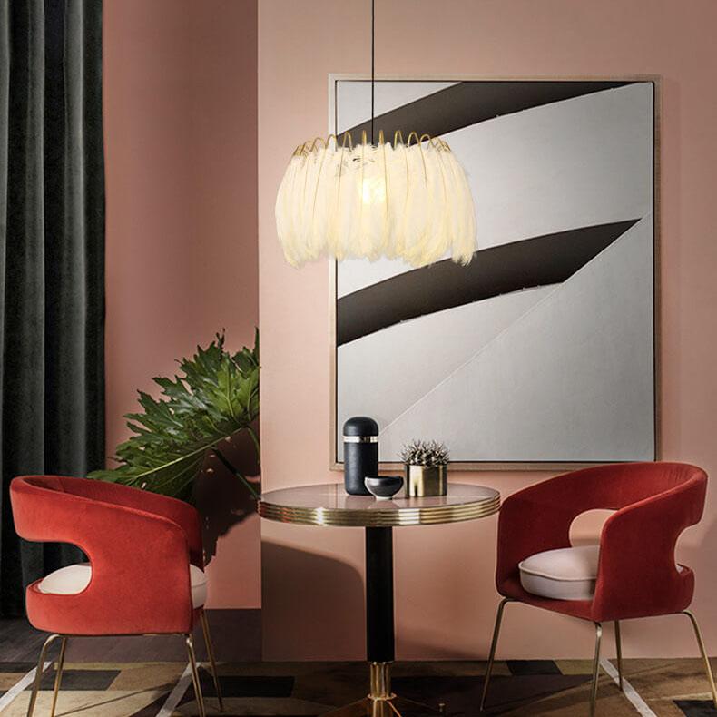 Modern Feather 1-Light Drum Pendant Light