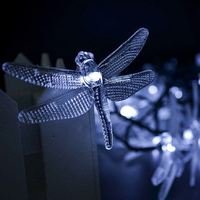 Guirlandes Lumineuses LED Étanches à Énergie Solaire avec Libellules pour Décoration de Fête et Festival 