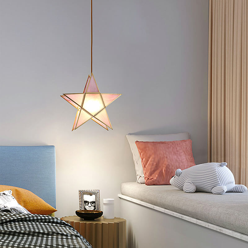 Modern Colorful Water-grain Glass 1-Light Pentagram Shaped Pendant Light