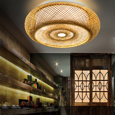 Bamboo Weaving 3-Light Flush Mount Lighting