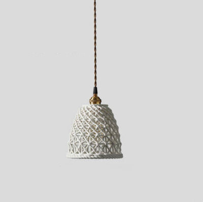 Modern Japanese Porcelain Openwork 1-Light Dome Pendant Light