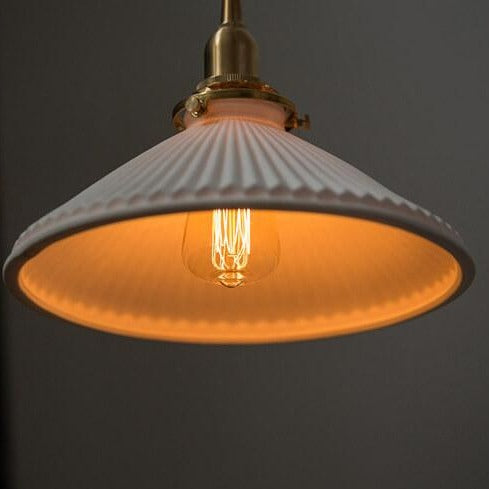 Contemporary Nordic Textured Ceramics Shell 1-Light Dome Pendant Light For Bedroom