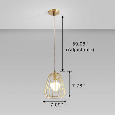 Simple 1-Light Cage Shaped Golden Pendant Light